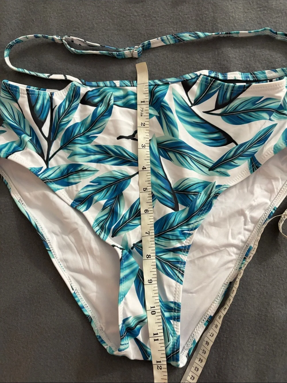 Tempt Me White Ruffle Bikini Blue Palm Leaf Bottoms Women’s M NWT